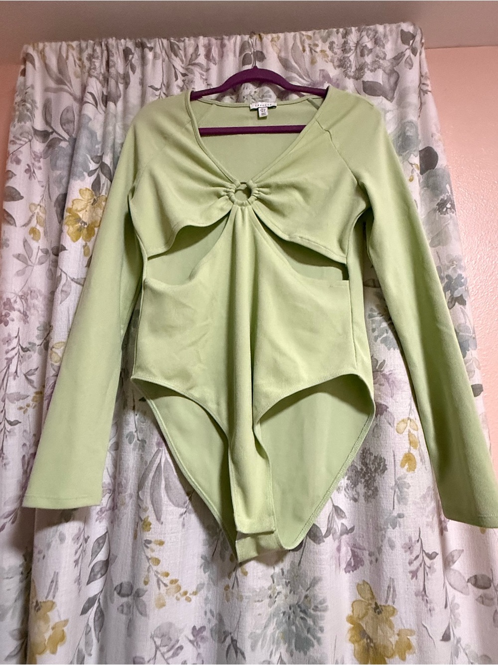 Topshop Light Green Long Sleeve Cutout Kids One-Piece Bodysuit